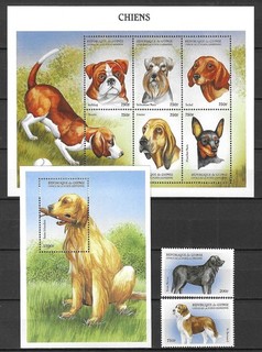 Guinea 1999 Fauna Animali Domestici Pet Dog set completo MS SS MNH