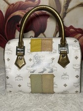 MCM Princess Lion White Visetos Boston Bag
