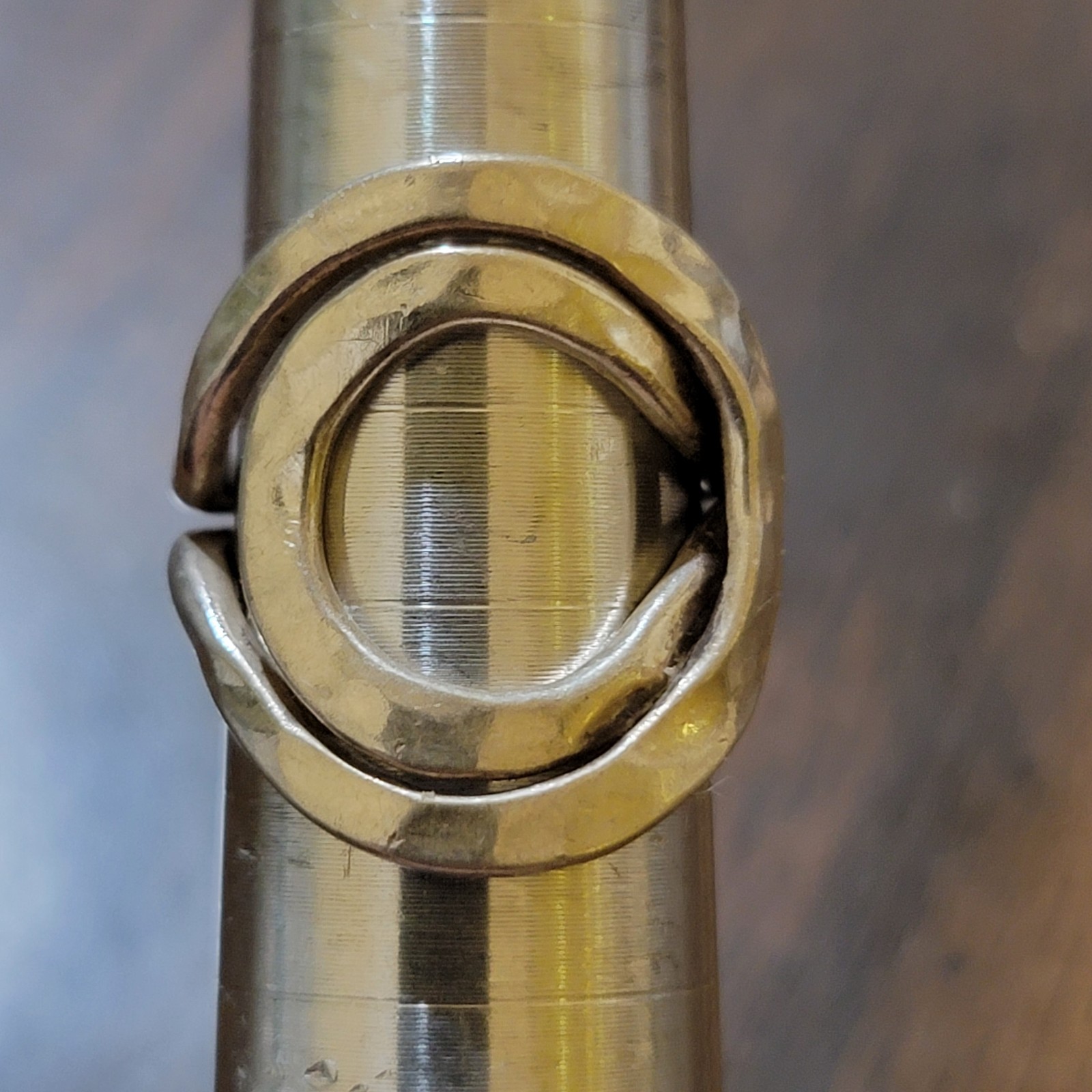 Rare Sterling Silver Hammered Ring, Split Band Op… - image 1