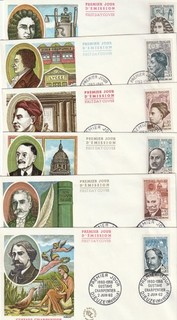 LOT DE 6 ENVELOPPES 1er JOUR FDC : 1962 SERIE CELEBRITES