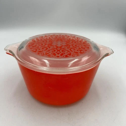 Vtg Pyrex Rare Red Celtic Floral 473 1 Quart Round Casserole Dish