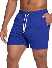 Mens Cotton Sleep Shorts Lightweight Lounge Pajama Bottoms with Pockets