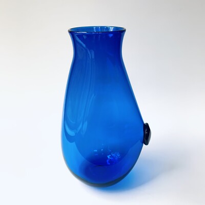 Simon Moore Signed Cobalt Blue Vase Vessel 10  Art Glass Premier UK Artist 1994