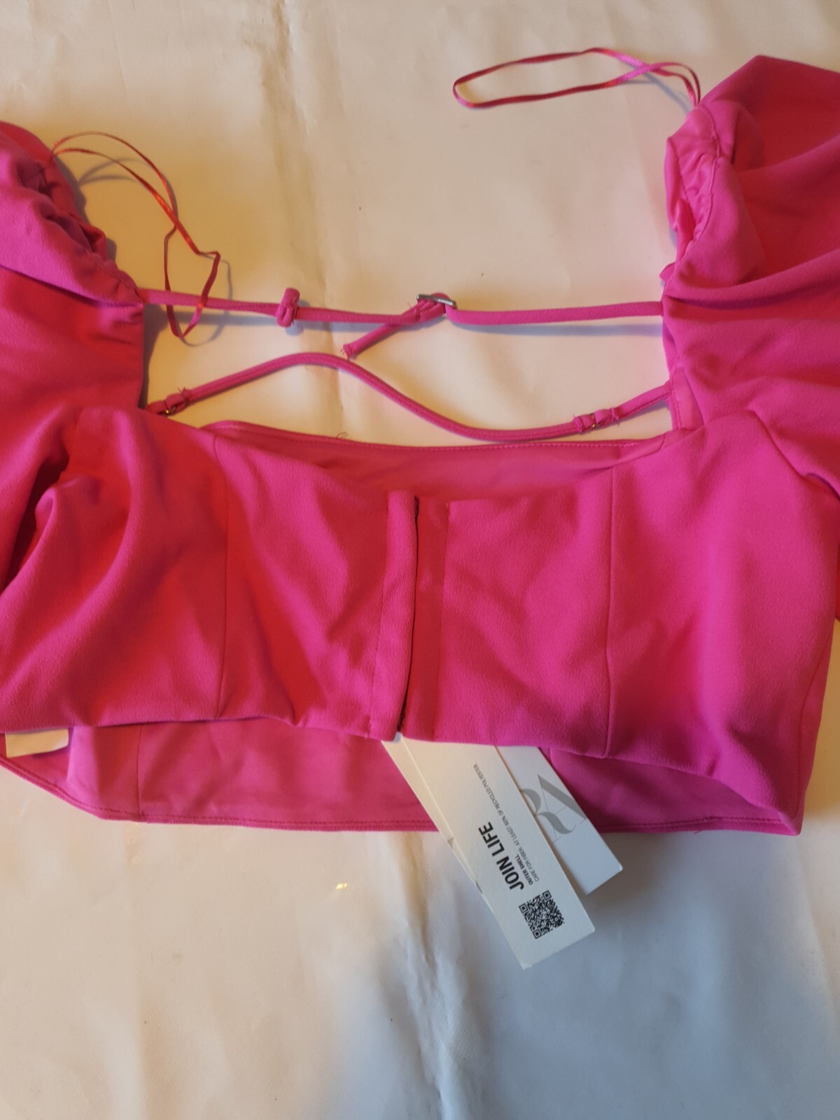 Zara Crop Top With Puff Sleeves Pink Size L eBay