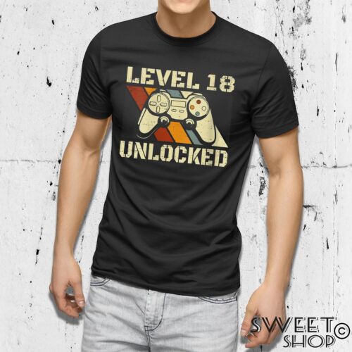 18 Year Games Birthday Gift Idea UNLOCKED LEVEL T-SHIRT - Picture 1 of 2