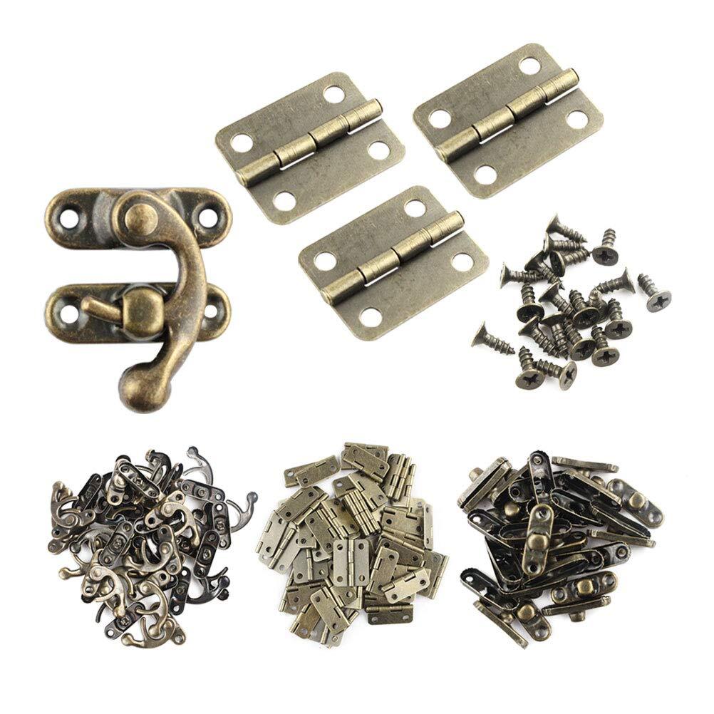 60pcs Small Box Hinges and 30 Sets Antique Right Latch Hook Hasp with 360 Pcs...