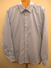 Mens 100 Cotton Blue White Plaid Long Sleeve Button-Down Shirt Sz XL By EGARA