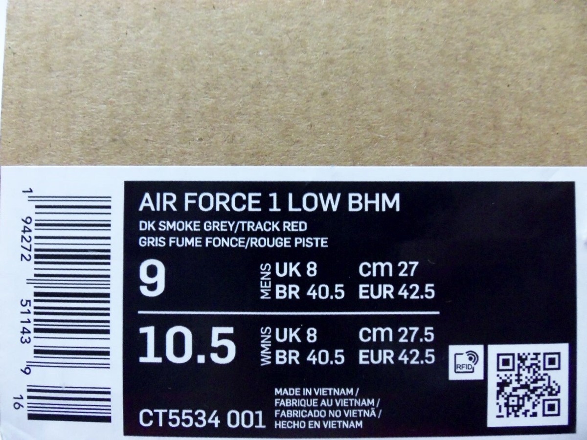 NIKE Air Force Smoke grey Black History Month CT5534-001 Men\'s Size 9 Women 10.5 NIKE AIR FORCE 1 LOW BHM  main image 2