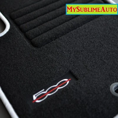 Tapis De Sol Fiat 500 Coupé Cabriolet 2007 à 2013 GRIS Logo Velours Brodé NEUFS - Photo 1/2