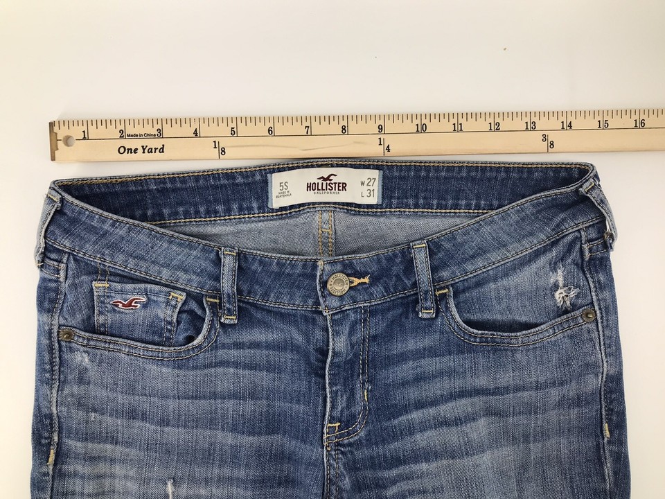 Hollister Womens Boot Cut Jeans Size 5R W27 L31 Blue Distressed Ripped