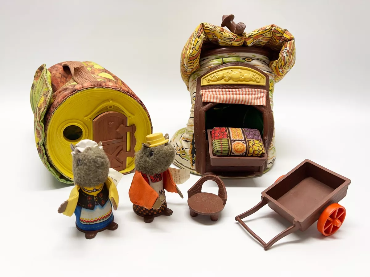 Vintage Woodsey Squirrels and Log House and Cabin 1980 Fisher