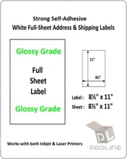 100 Glossy Grade Full-Sheet 1UP 8.5"x11" Self Adhesive Shipping Address Labels