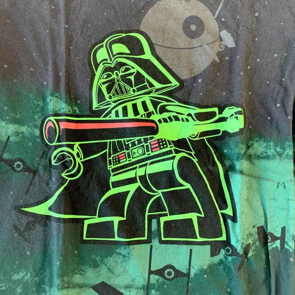 LEGO Star Wars Darth Vader Youth Black T-Shirt Sz 14/16 Neon Green Death Star - Image 3 of 4