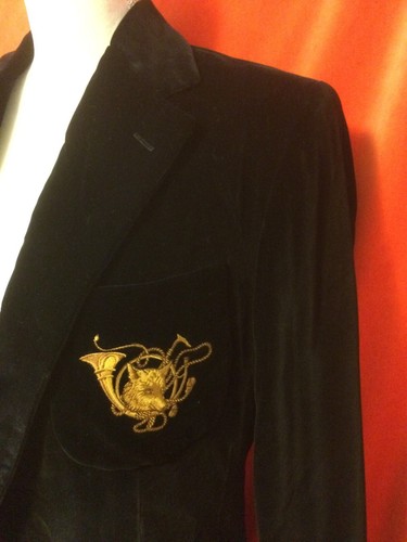 Ralph Lauren Vintage Schwarz Samt Fuchs Wappen Blazer Gr. 10 USA - Bild 2 von 12