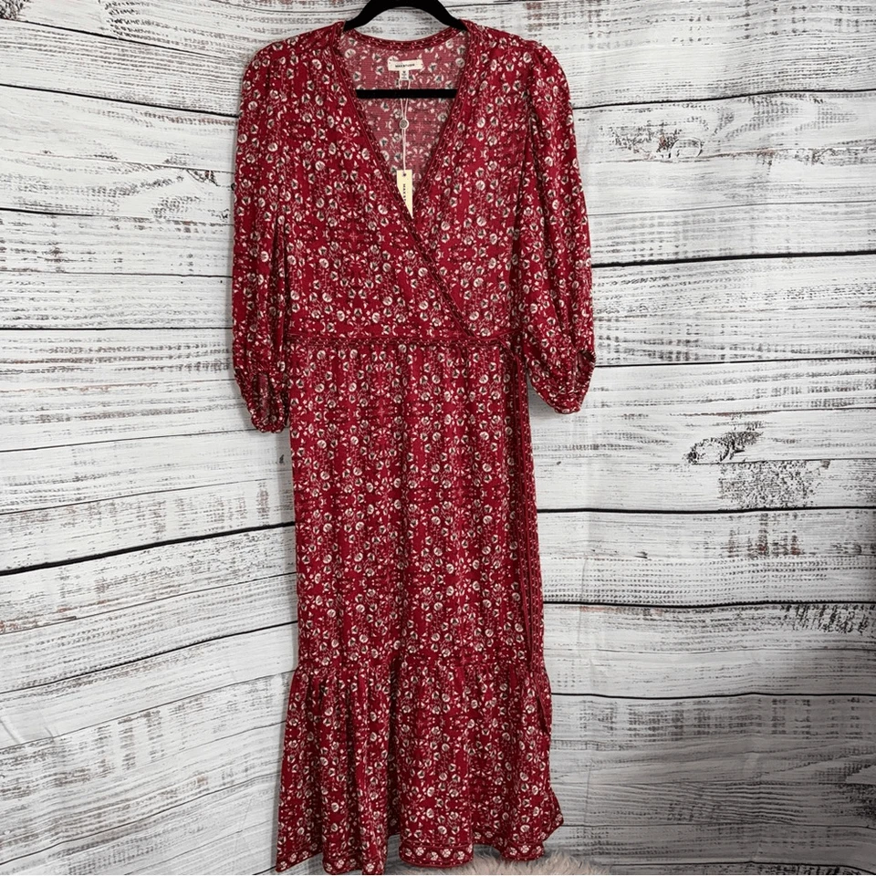 Max Studio Dress Womens Sz Medium Tiered Boho Midi Floral paisley Faux Wrap New - Image 2 of 4