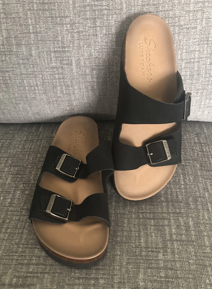Skechers luxe sales foam sandals black