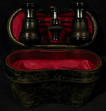 EARLY 19th CENTURY NAPOLEONIC OPERA GLASSES-Leather Case Napoleonic Bee On Clasp