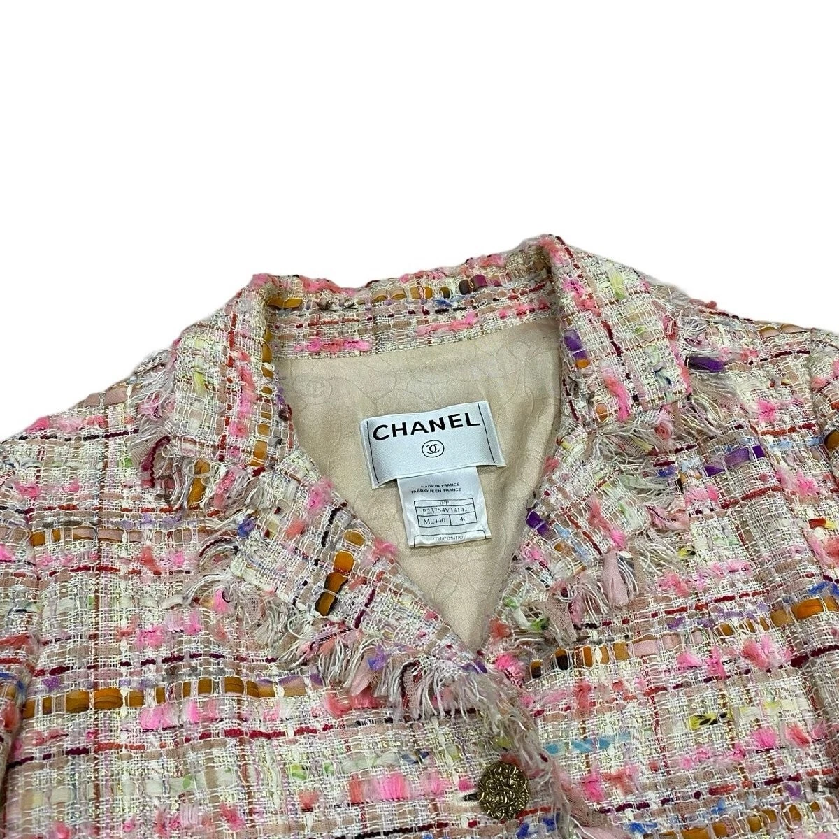 Giacca sartoriale CHANEL vintage 04P Coco Mark bottoni tweed taglia 40 donna rosa