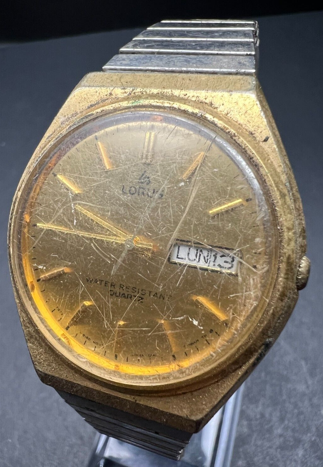 Vintage Lorus Men's Day Date Watch Untested Possible Battery or Repair Needed