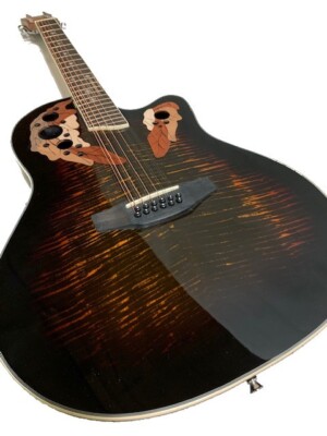 New 12 String Round Back Flamed Ovat. Style Full-Size Acoustic/Electric Guitar 