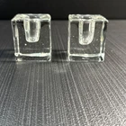 BLENKO Art Glass Clear Ice Cube Candle Stick Holder ~ Set Of 2~ 3" W X 1.75" T