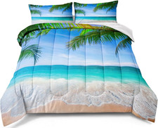 Ocean Comforter Set Queen Size Beach Bedding Set Tropical Palm Tree Hawaii Ocean