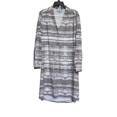 Antonio Melani Gray Abstract Stripe V-Neck Toggle Button Shift Dress 8 Luxury