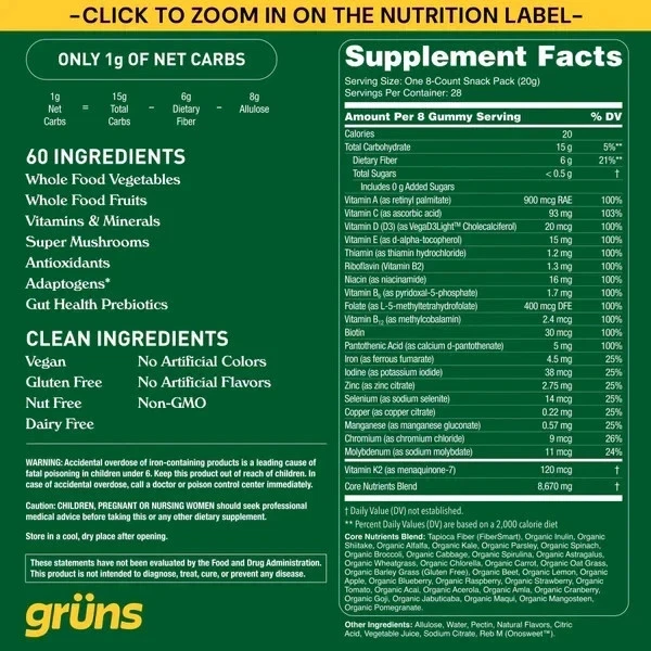 Gomitas Gruns sin azúcar - Paquete de 30 / 240 gomitas totales 2027 CADUCIDAD Foto 2 de 2