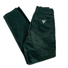 80s 90s Guess Jeans Womens 31 24 High Waisted Tapered Green Denim Vintage USA