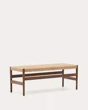 Kave Home Zaide Bench in Solid Oak Wood with Walnut Finish and Rope Seat, 120 cm