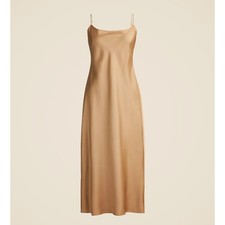 J.Crew Gwyneth Slip Dress Midi Luster Charmeuse Satin Tan Camel US 2 NWT