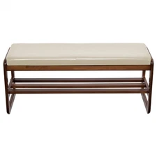 Shoe Bench, Entryway Bench with Leather Cushion, Solid Wood Shoe Rack 2 Tier