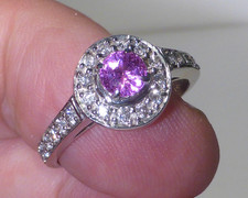18ct Gold Ring Pink Sapphire Diamond UK Hallmark Size Q Boxed