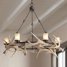 Antler Lodge Black Chandelier 36 3/4" Wide Rustic Deer Horn 6-Light Fixture