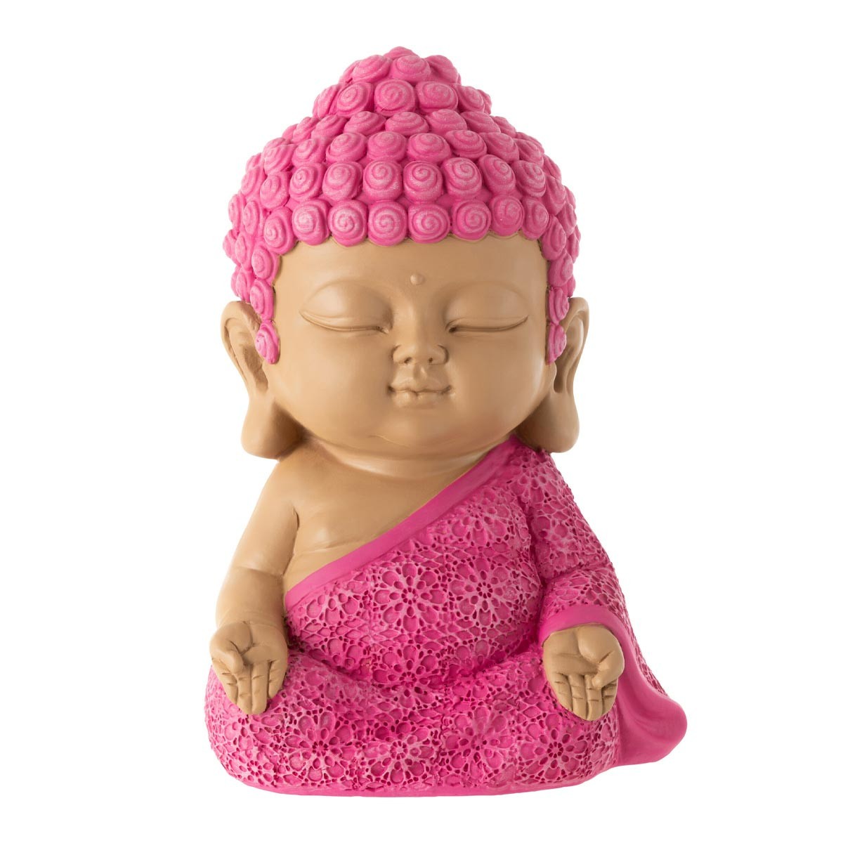 Statuette moine zen Toby rose de 19cm pour décoration de maison