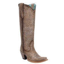 Corral Ladies Floral Sand Stamped Suede Western Boot A4995
