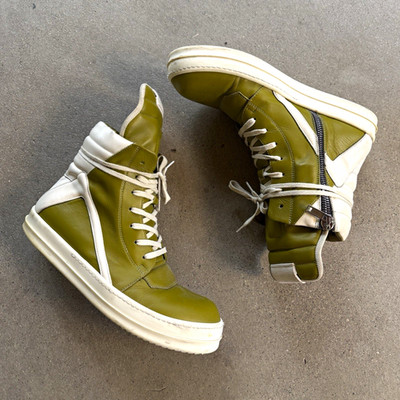 Rick Owens Geobasket Men's Green/White High-Top Lace-Up Zip Sneakers