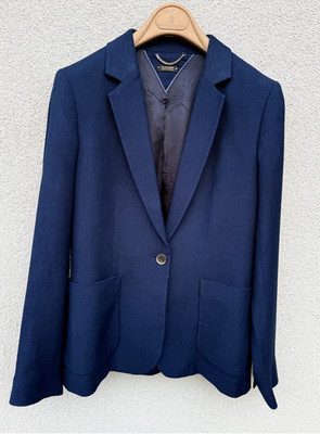 Massimo Dutti Blazer 38R Dark Blue Wool Blend Single Breast Pockets Gorgeous