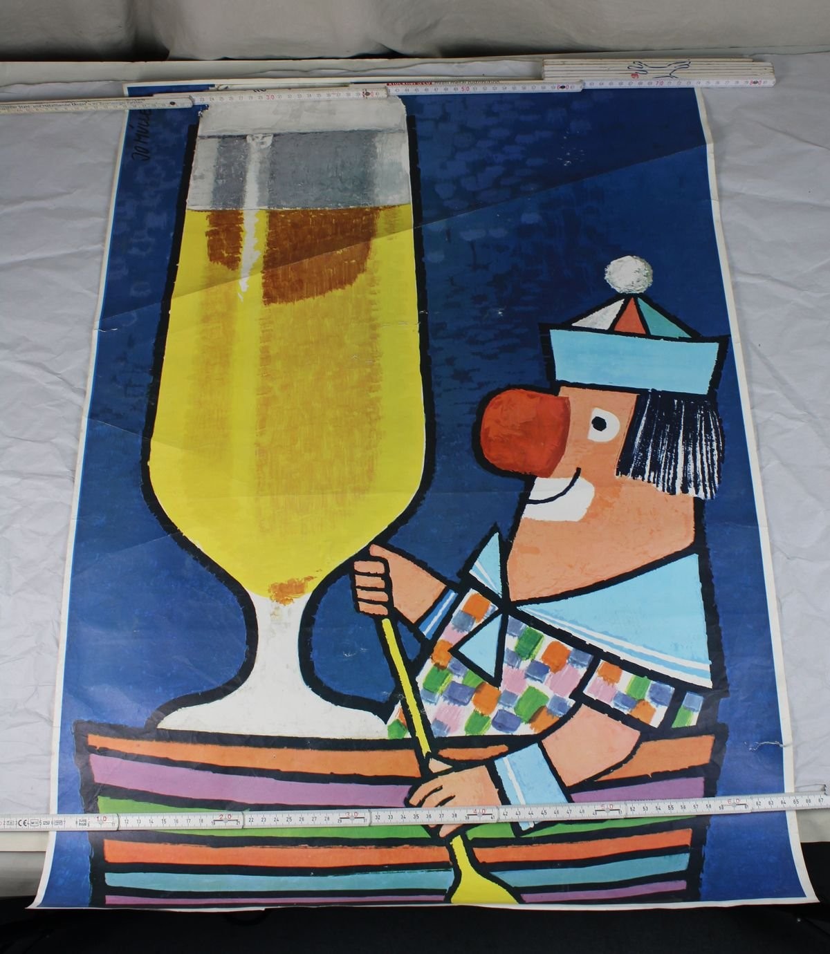 B10 / Cartel Jo Müller Vaso de Cerveza En Bote Remos Pop Art Estampado Gráfico -