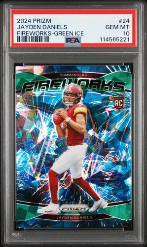 2024 Panini Prizm - Fireworks Jayden Daniels #24 Green Ice Prizm (RC)
