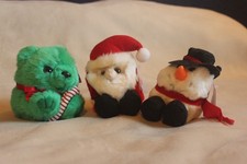 Vintage Puffkins Lot of 3 Christmas Plush w/ Tags 90s Santa Bear Snowman Holiday
