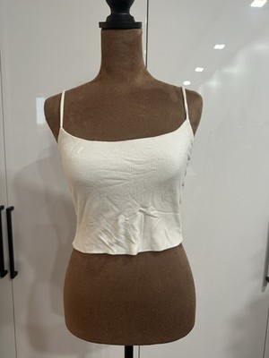 Akira White Ribbed Cropped Tank Top With Spaghetti Straps Size Medium