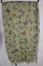 Butterfly Green Print Scarf Long Sheer 21 x66
