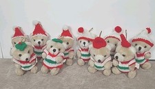  10 Vintage Plush Jointed Poseable Christmas Teddy Bear Ornaments Sweaters Hats