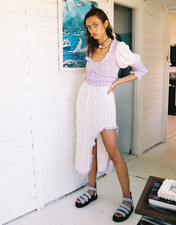 For Love & Lemons Hideaway Midi Dress in Purple Floral Polka Dot Gingham Sz S