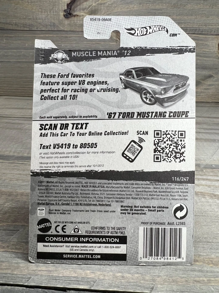 New Hot Wheels 67 FORD MUSTANG COUPE Muscle Mania 2012 1967 xploraf - Image 3 of 3