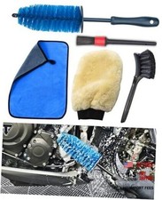 Motorcycle Cleaning Brush Kit, Easy Reach Brush, Wool Wash Mitt, Blue 5 Pack