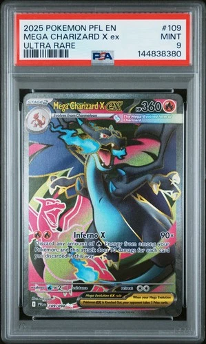 2025 POKEMON PFL EN-PHANTASMAL FLAMES ULTRA RARE #109 MEGA CHARIZARD X EX PSA 9