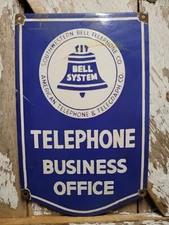 VINTAGE TELEPHONE PORCELAIN SIGN BELL SYSTEM PAY PHONE STATION BUSINESS OFFICE