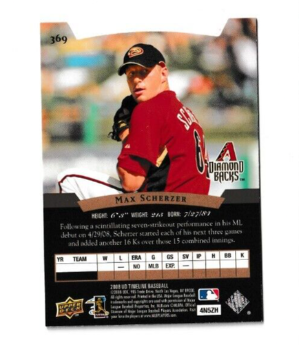 MAX SCHERZER RC 2008 Upper Deck Timeline SP Die Cut #369 Blue Jays - Picture 2 of 2